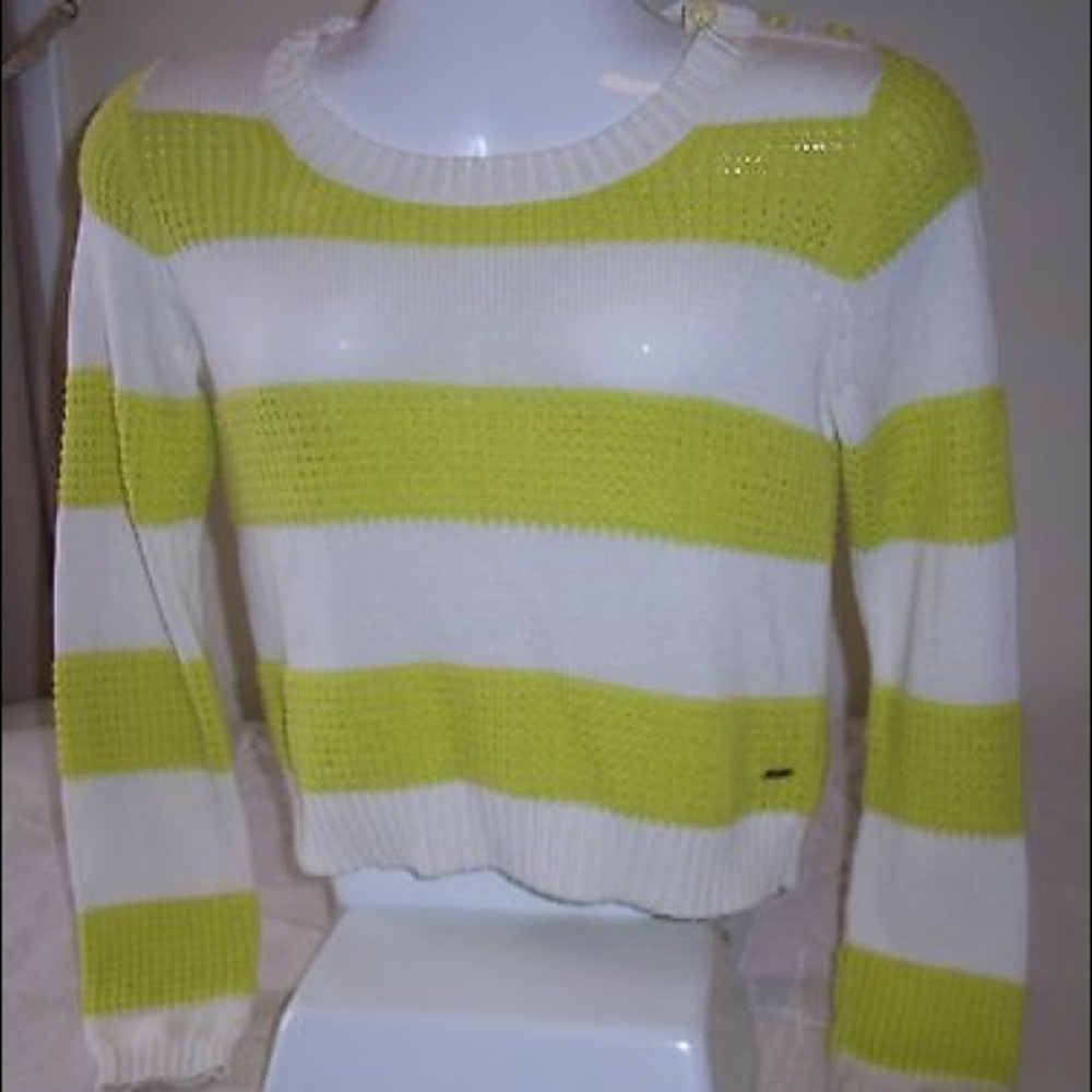 ROXY White & Yellow Striped Sweater, Sz Large